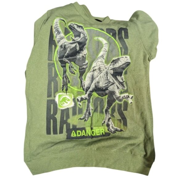 Jurassic Park Boys Velociraptor Crewneck Fleece Sweatshirt Green Large - Picture 2 of 3
